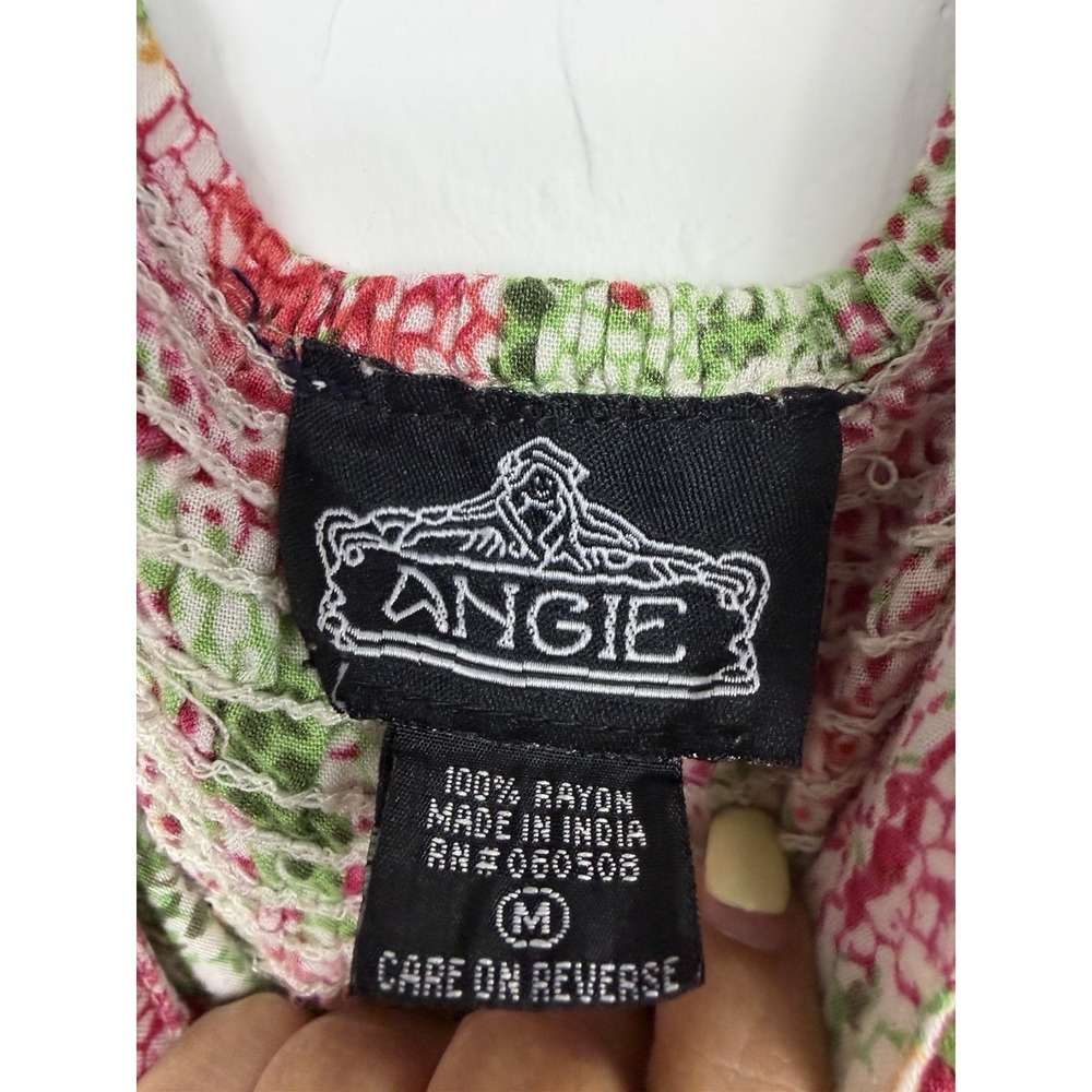 Angie Floral Maxi Dress Women M Pink Green Boho Empire Waist Sleeveless FLAWED - Picture 3 of 6